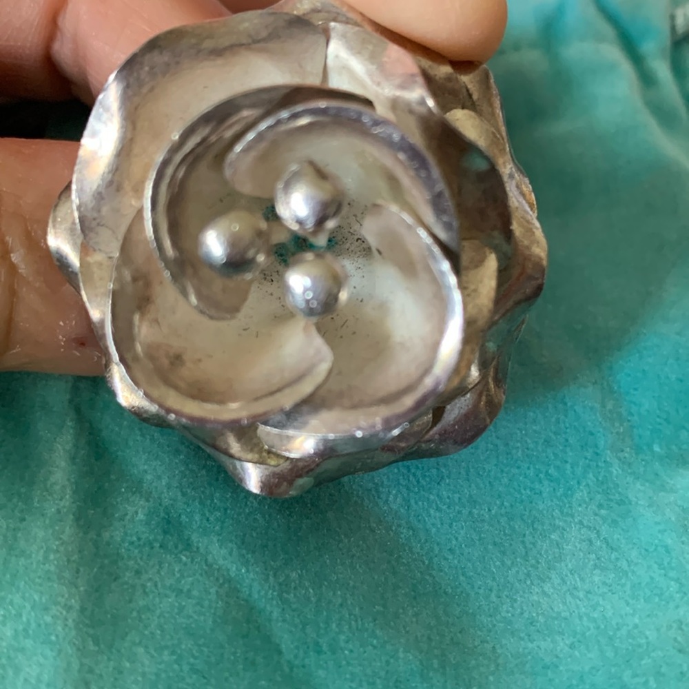 Silver .950 FLOWER Ring Adjustable Size 7.